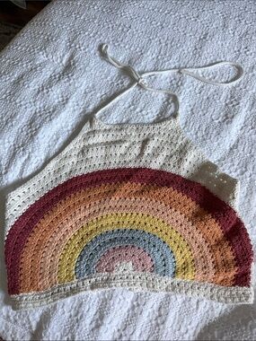 Crochet Rainbow Halter Crop Top - Multicolor